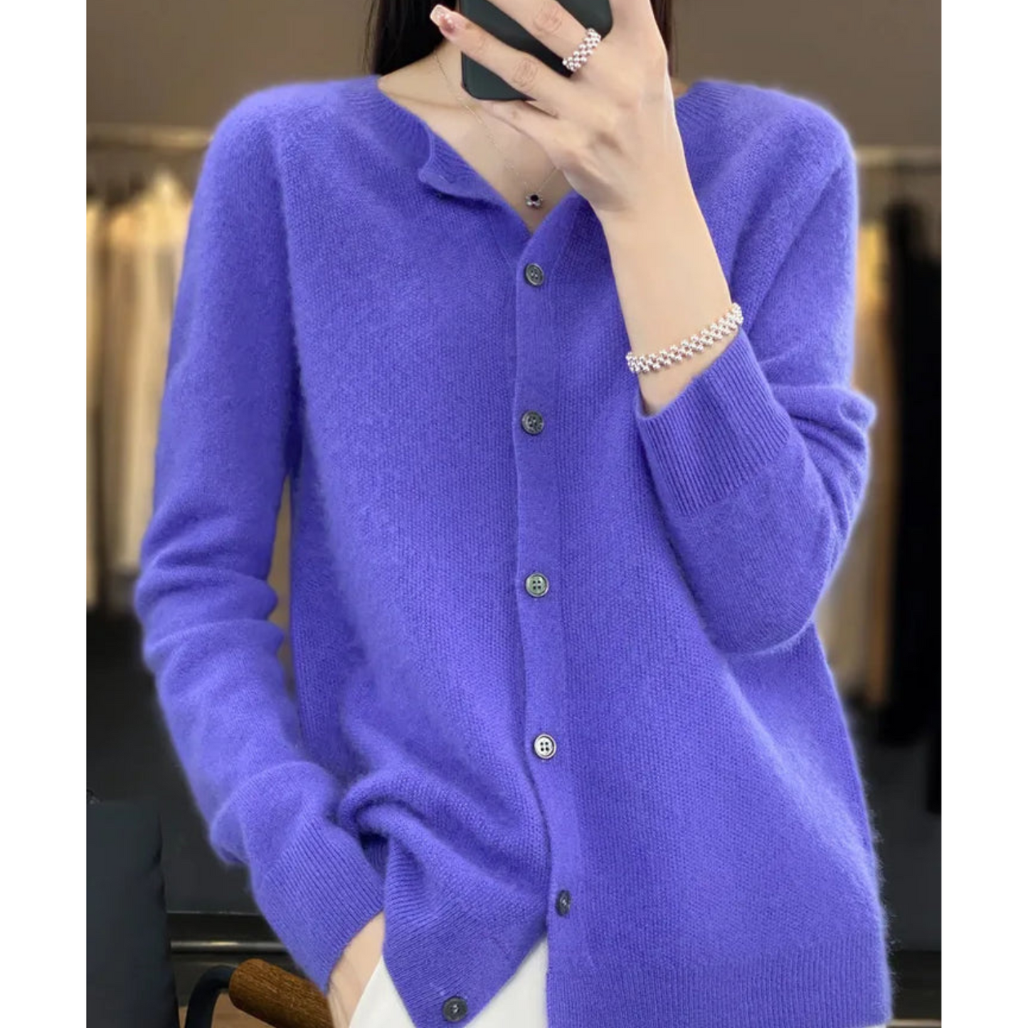 Damen Strickjacke aus reiner Merinowolle mit O-Ausschnitt – Pullover für optimalen Komfort