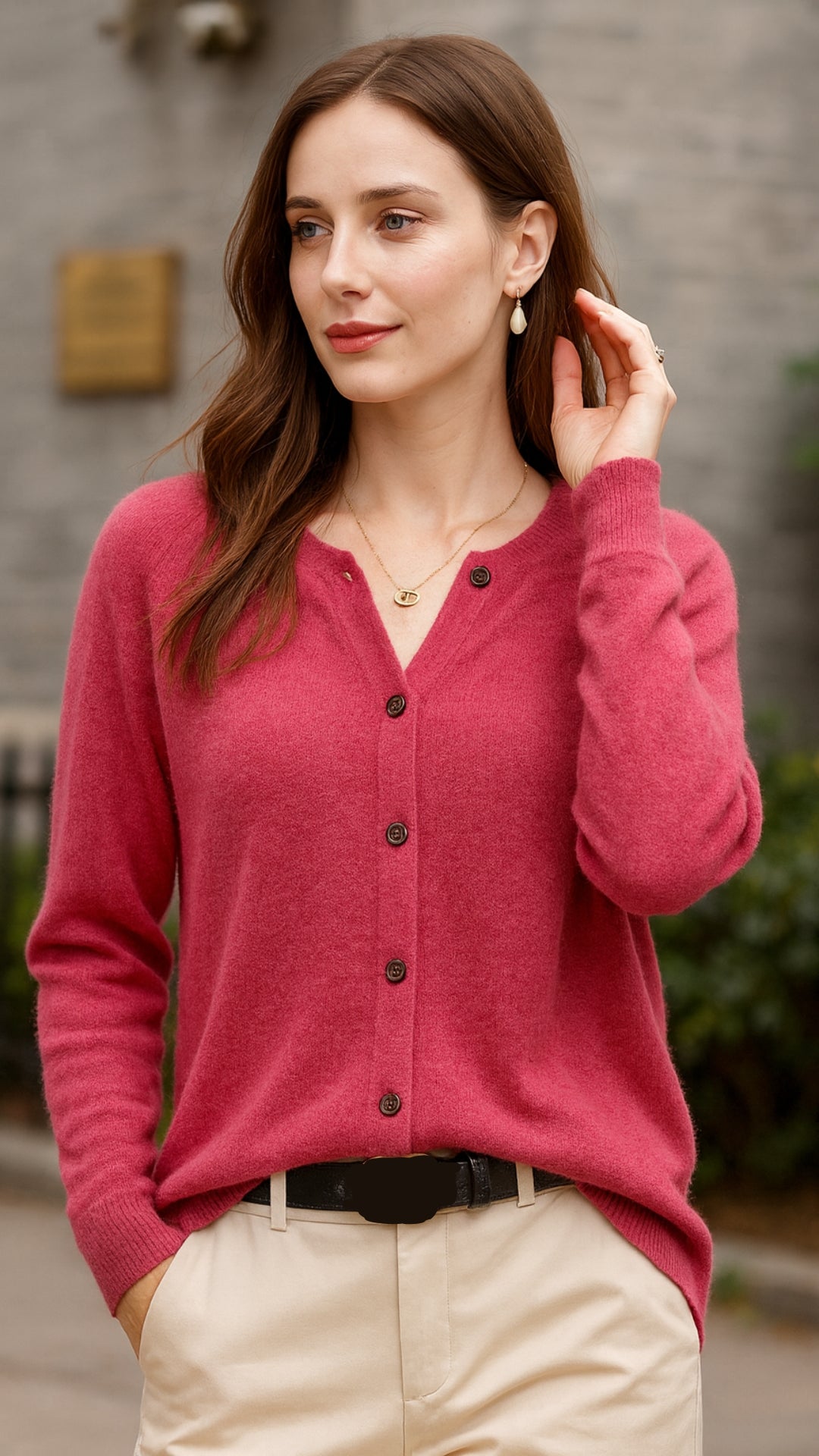 Damen Strickjacke aus reiner Merinowolle mit O-Ausschnitt – Pullover für optimalen Komfort