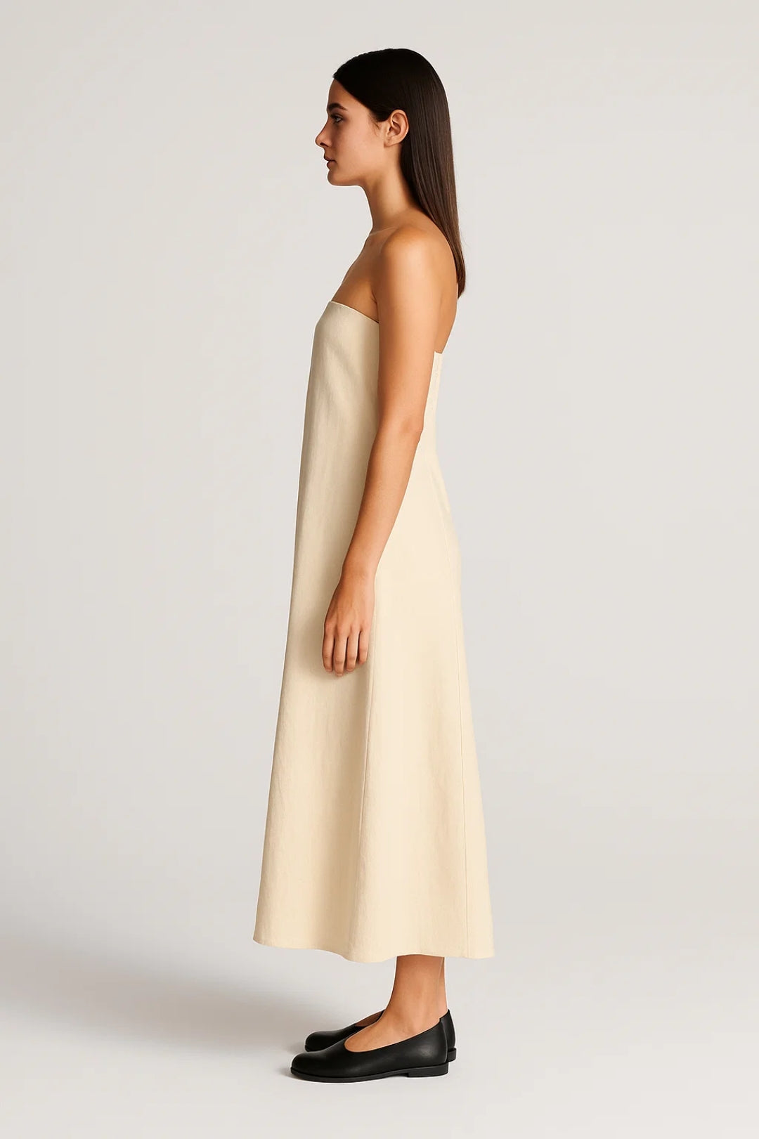 Farah | Trägerloses Maxikleid aus natürlichem Leinen | Lockere und minimalistische Passform