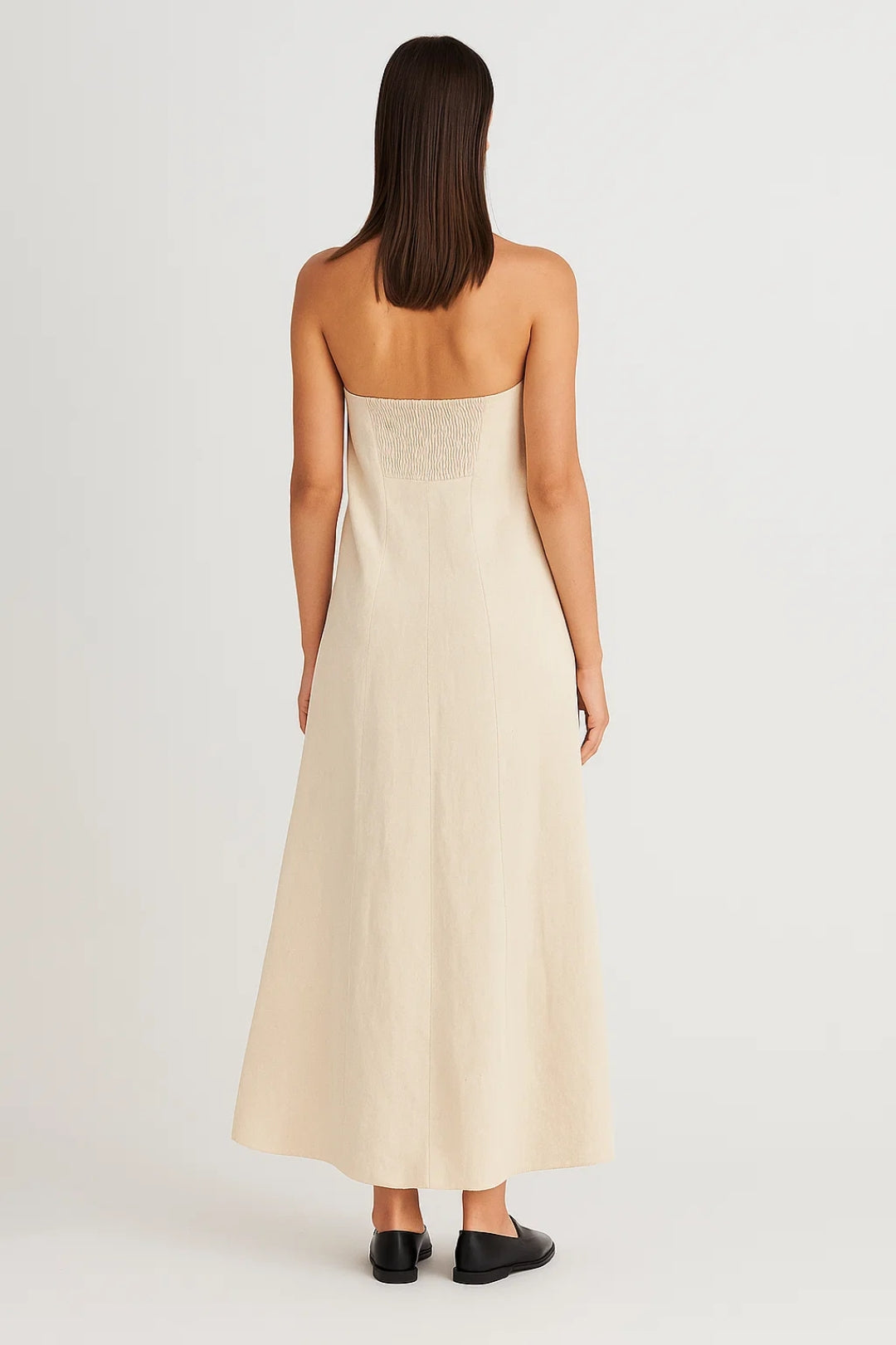 Farah | Trägerloses Maxikleid aus natürlichem Leinen | Lockere und minimalistische Passform