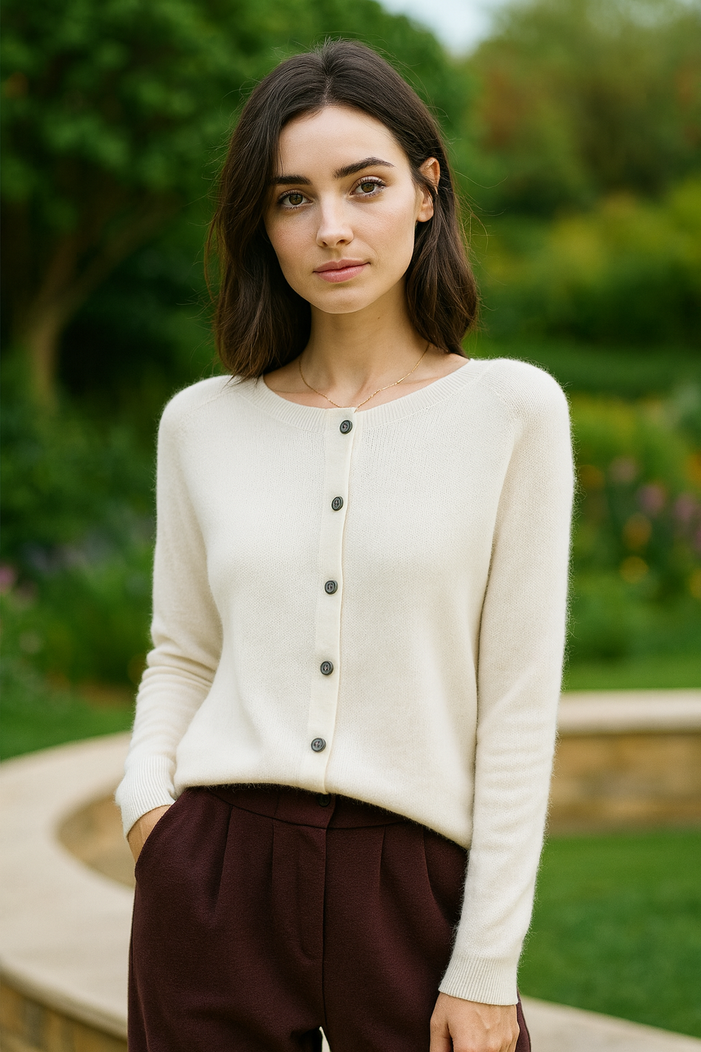 Damen Strickjacke aus reiner Merinowolle mit O-Ausschnitt – Pullover für optimalen Komfort