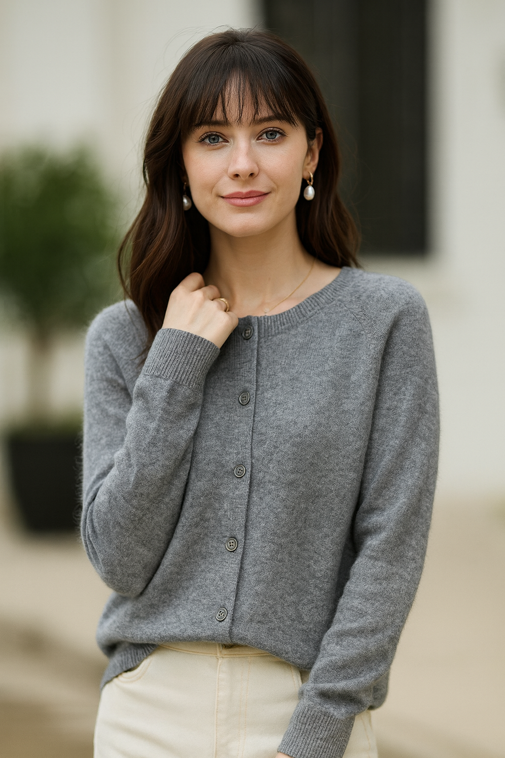 Damen Strickjacke aus reiner Merinowolle mit O-Ausschnitt – Pullover für optimalen Komfort