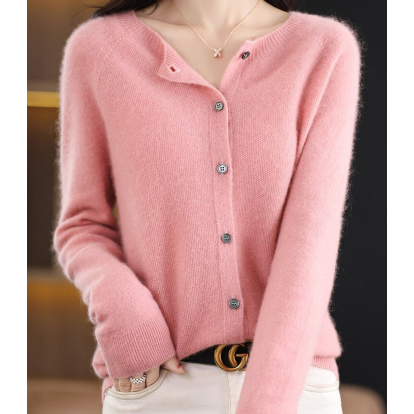 Damen Strickjacke aus reiner Merinowolle mit O-Ausschnitt – Pullover für optimalen Komfort