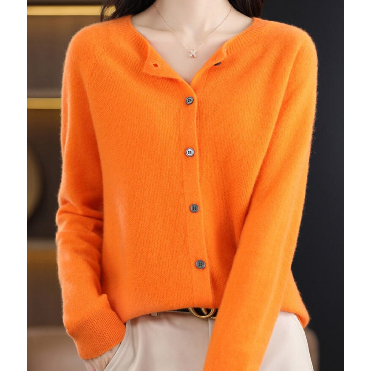 Damen Strickjacke aus reiner Merinowolle mit O-Ausschnitt – Pullover für optimalen Komfort