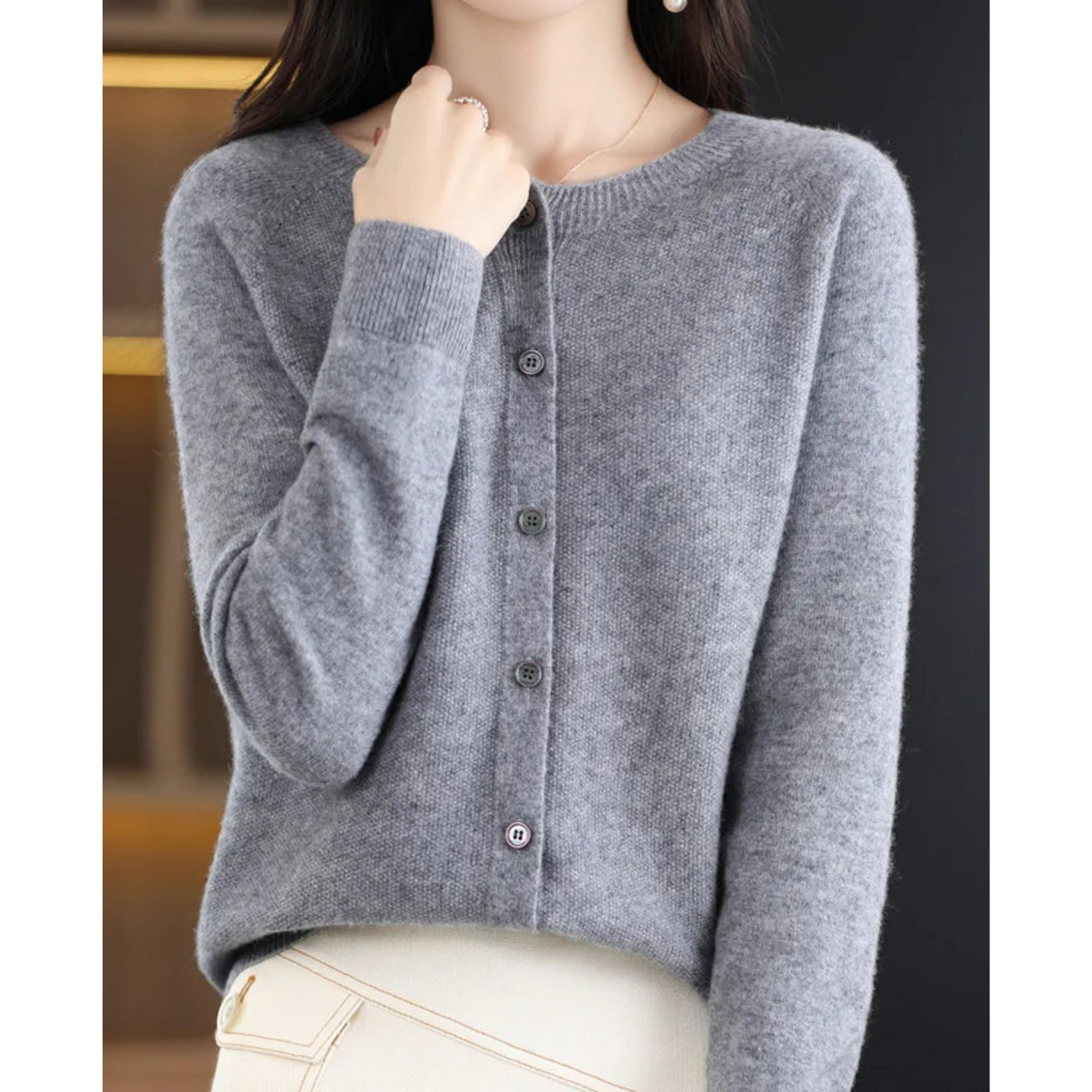 Damen Strickjacke aus reiner Merinowolle mit O-Ausschnitt – Pullover für optimalen Komfort