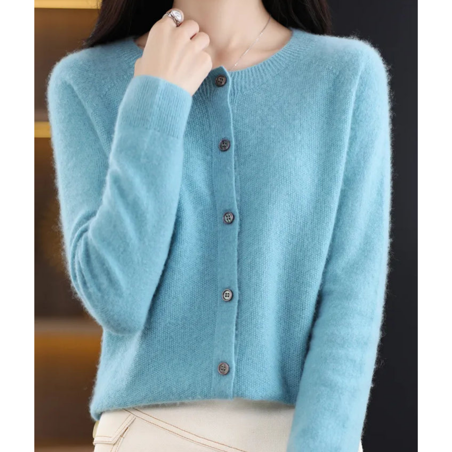 Damen Strickjacke aus reiner Merinowolle mit O-Ausschnitt – Pullover für optimalen Komfort