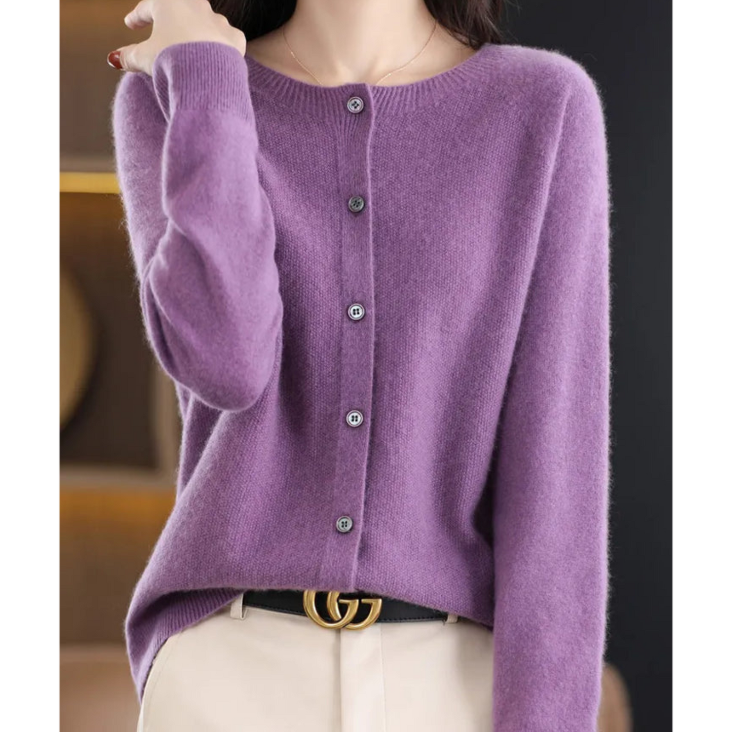 Damen Strickjacke aus reiner Merinowolle mit O-Ausschnitt – Pullover für optimalen Komfort