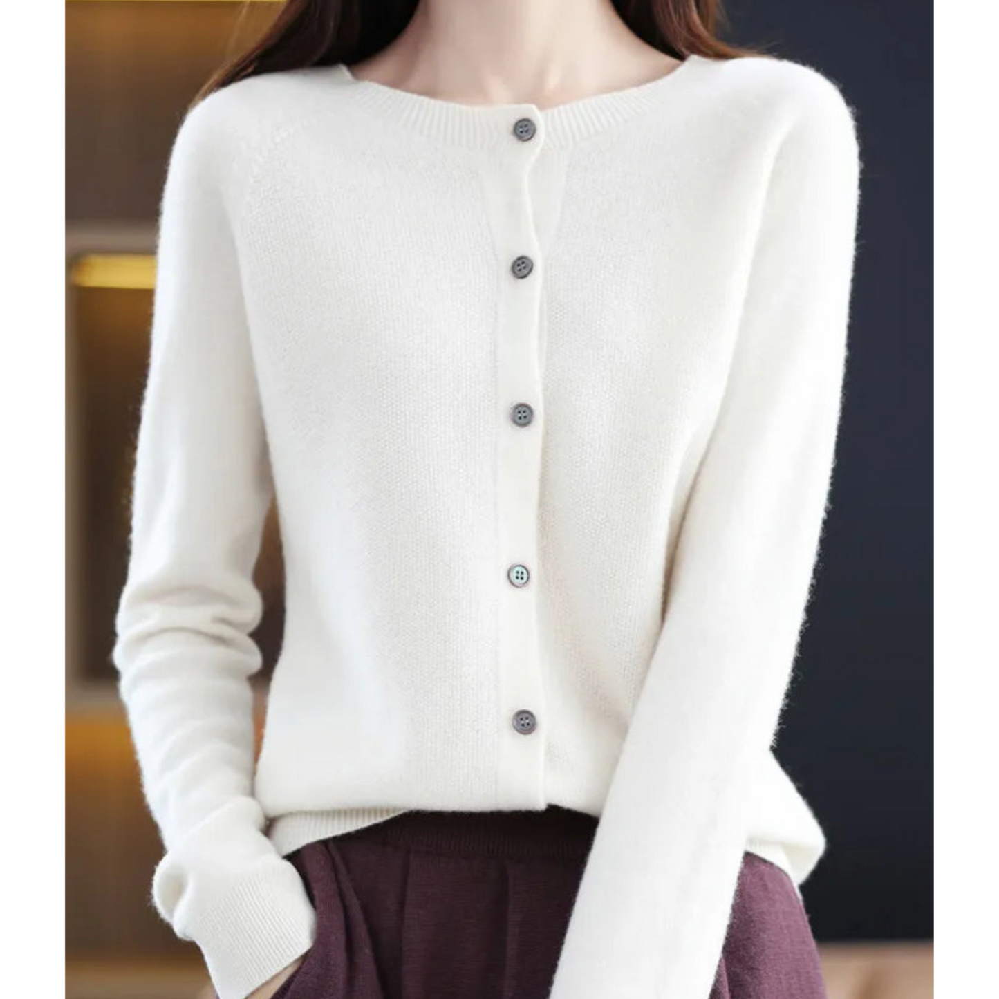Damen Strickjacke aus reiner Merinowolle mit O-Ausschnitt – Pullover für optimalen Komfort
