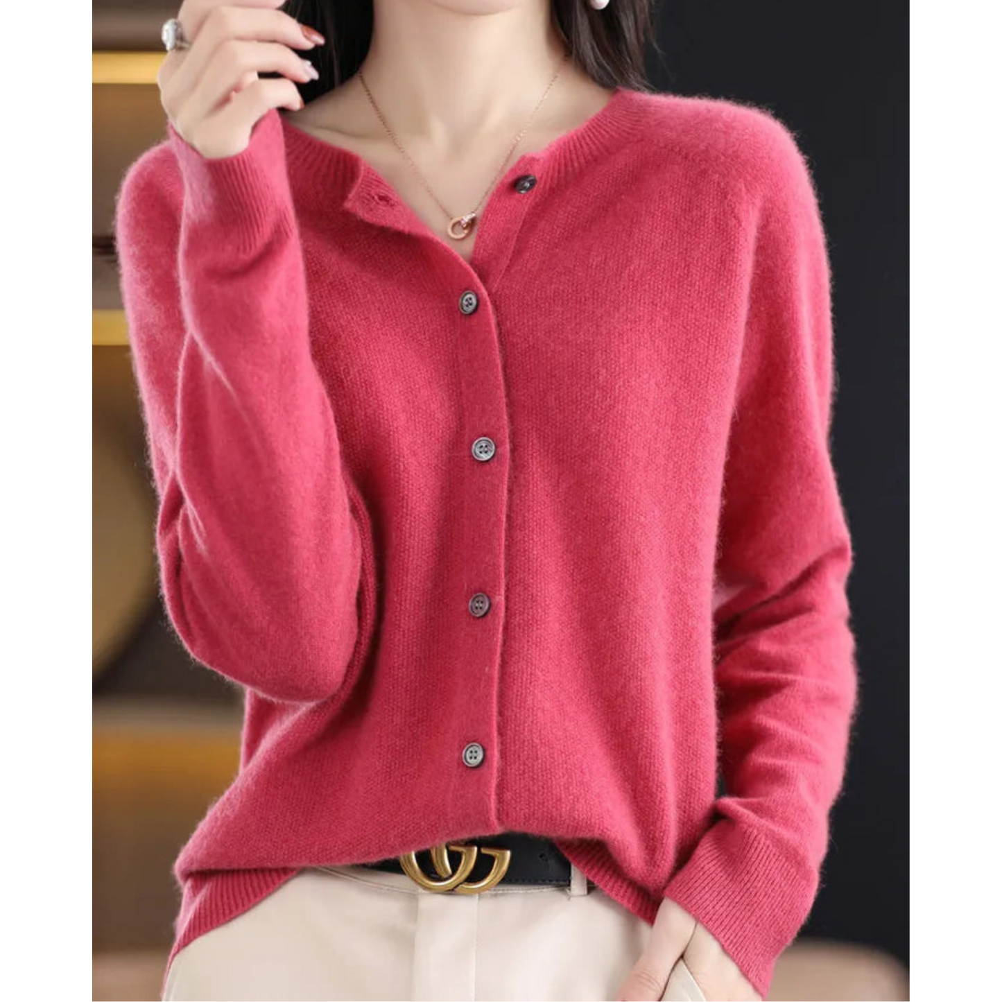 Damen Strickjacke aus reiner Merinowolle mit O-Ausschnitt – Pullover für optimalen Komfort