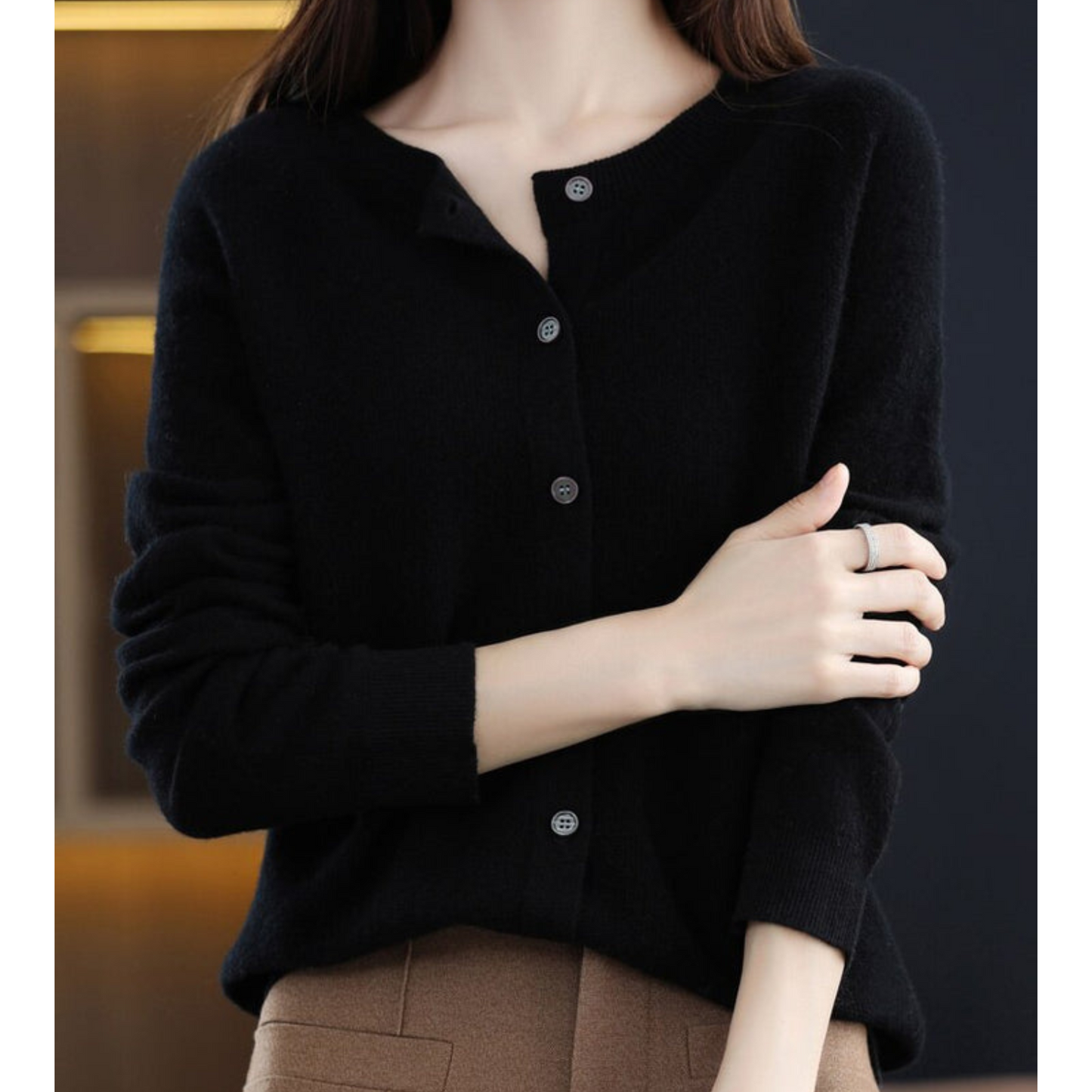Damen Strickjacke aus reiner Merinowolle mit O-Ausschnitt – Pullover für optimalen Komfort