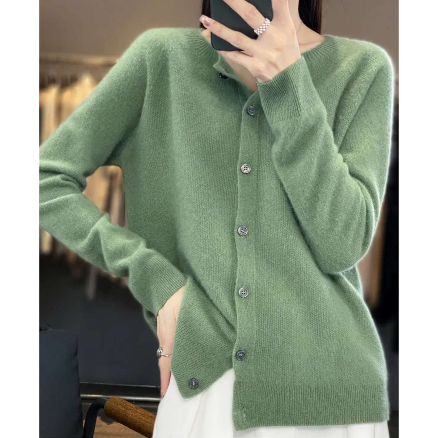 Damen Strickjacke aus reiner Merinowolle mit O-Ausschnitt – Pullover für optimalen Komfort