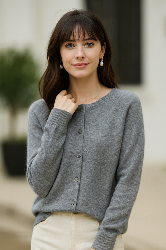 Damen Strickjacke aus reiner Merinowolle mit O-Ausschnitt – Pullover für optimalen Komfort