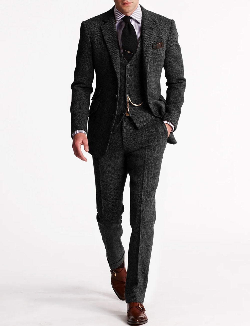 Herren Anzug Set: Eleganter Business Blazer, Weste und Hose, 3-teilig